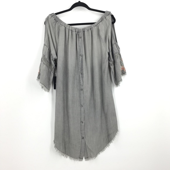 Billy T Dress Chambray Cold Shoulder Raw Hem - Picture 5 of 5